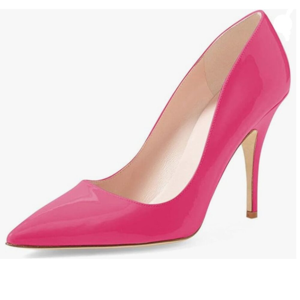 YDN Fuchsia Pointed Toe High Heel Pumps Slip on Slide Dress Shoes for Party